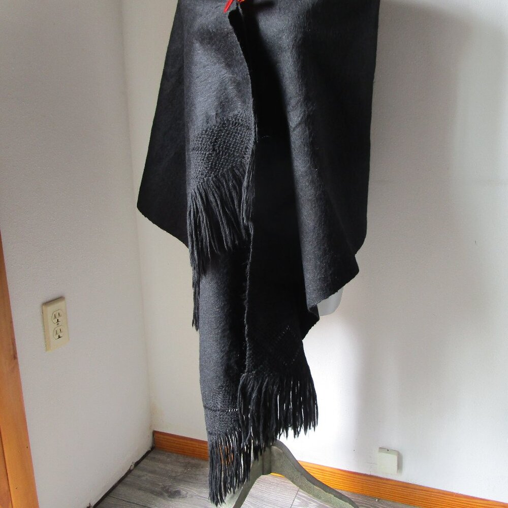 Black wool shawl blanket. 23x64inch warm sturdy scratchy wool. - Picture 3 of 15